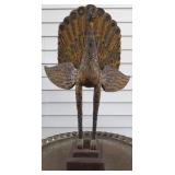 Hand Carved Antique Wood Peacock with chips of colored glass 