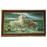 Vintage Horses Oil Painting Artist Signed