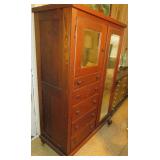 Antique Wood Mirrored Wardrobe Armoire