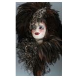 Vintage Fancy Lady Face Head Wall Mask with Feathers