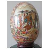 Large Vintage Satsuma Porcelain Egg Geisha Scene 