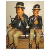 Vintage Collectible Laurel & Hardy Figures on Wrought Iron Bench 