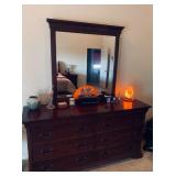 70" length, 36" tall, 18" wide. Comes with mirror, $270 for both.