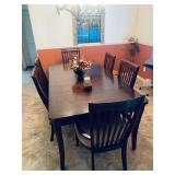 $175 for set, 42" wide, 80" in length, 29" tall. Table set comes with 6 chairs.