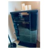 cabinet is 24" long, 44" tall, 15" wide $45. sony hi-fi stereo $25