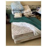 Full bed, frame + mattresses. Linens sold separate.