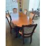 67" long (without extension leaf) , 43" wide, 30" tall. Comes as set, 1 table + 6 chairs.