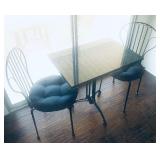 Bistro Table & Chairs are $75: 28" long, 19" wide, 28" tall.  