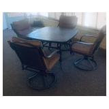 Patio set with 4 swivel chairs are $265: 42" wide by 42" long.  