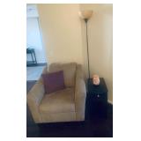 Small end table is $40: 22" wide, 13" long, 23" tall. Corduroy Chair is $130: 35" wide, 37" long, 33