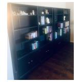 Dark book cases are $125 each: 64" long, 13" wide, 6
