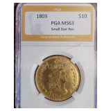 Historic 1803 Draped Bust Gold $10 Small Reverse Stars MS 63