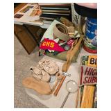 Vintage shoes, Corn Cob Pipe, Magnifying Glass, Boy Scout memorabilia 