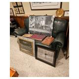 Green Leather Loveseat, Framed Artwork