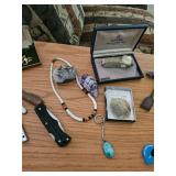 Pocket knives, Omega Watch, Key Chain 
