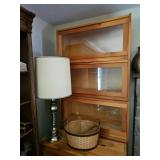 Glass Front Bookshelves, Lamp, Basket 