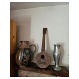 Vintage Ukulele, Decorative Pitcher, Pewter Vase 