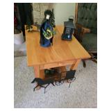 Wooden End table, Hanging Lantern, Metal Amish Horse and Buggy 