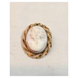 10k Gold Cameo Brooch Pendant 