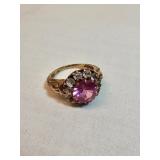 14k Gold Ring With Pink Sapphire And CZ Stones
