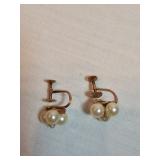 14k Gold With Pearls And Diamonds Screwback Earrings