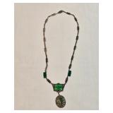 Antique Sterling And Emerald Necklace 