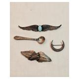 Sterling Brooches Lot Of 4