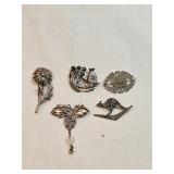 5 Sterling Brooches Lot
