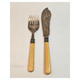 Antique Fish Knife And Fork Bone Handle 
