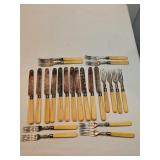 Loose Antique Fork And Knife Set Bone Handles 