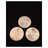 Three 1980s Mexican 1 Ounce Silver Coins