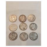 9 Old Half Dollars Lot