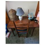 Wooden Table and Chair, Lamp, Basket