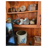 Wood Carved Duck Decoys, Butter Molds, Stoneware