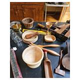 Wood Carved Bowls, Wooden Scoop, Wood Clamps