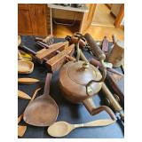 Tea Kettle, Wooden Spoons, Wood Clamps