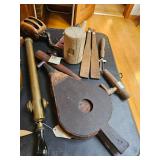 Fireplace Bellows, Block and Tackle Pulley, Wooden Mallet, Chisel