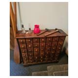 Wooden Drawer Storage, Oil Lamps, Hammer