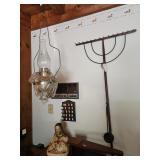 Hanging Oil Lamp, Wood Hay Rake