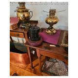 Brass Lamps, Exercise Weights, Wood End Table