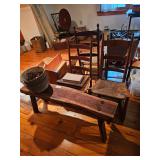 Wood Bench, Wood Chairs