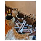 Wooden Spools, Stoneware Jugs, Baskets