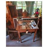 Wood Table/Desk, Wood Storage Box, Jug