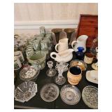 Glassware, Vases, Candlestick Holder, Gravy Boat, Butter Dish
