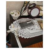 Butterfly Bowl, Crucifix, Lace Runner