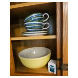 Bowl, Tea Cups, Saucers