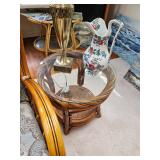 Glass Topped End Table, Floral Pitcher