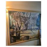 Framed Cemetery Oil Painting by James E Hughes