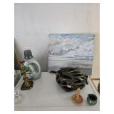 Oil Painting by James E Hughes, Cycle Helmet, Candlestick Holder