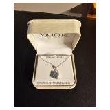 Sterling Silver Blue Topaz and Diamond Necklace with Charm